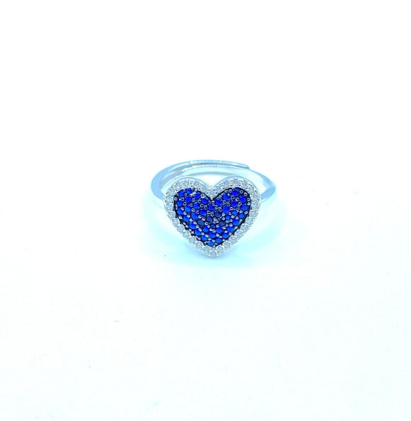 Anello a Cuore con Zirconi Bianchi Blu