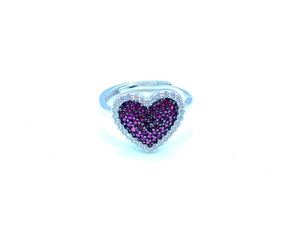 Anello a Cuore con Zirconi Bianchi Fucsia