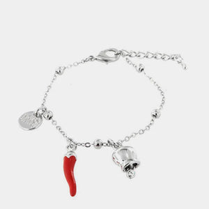 Bracciale in Metallo con campanella e corno in smalto rosso